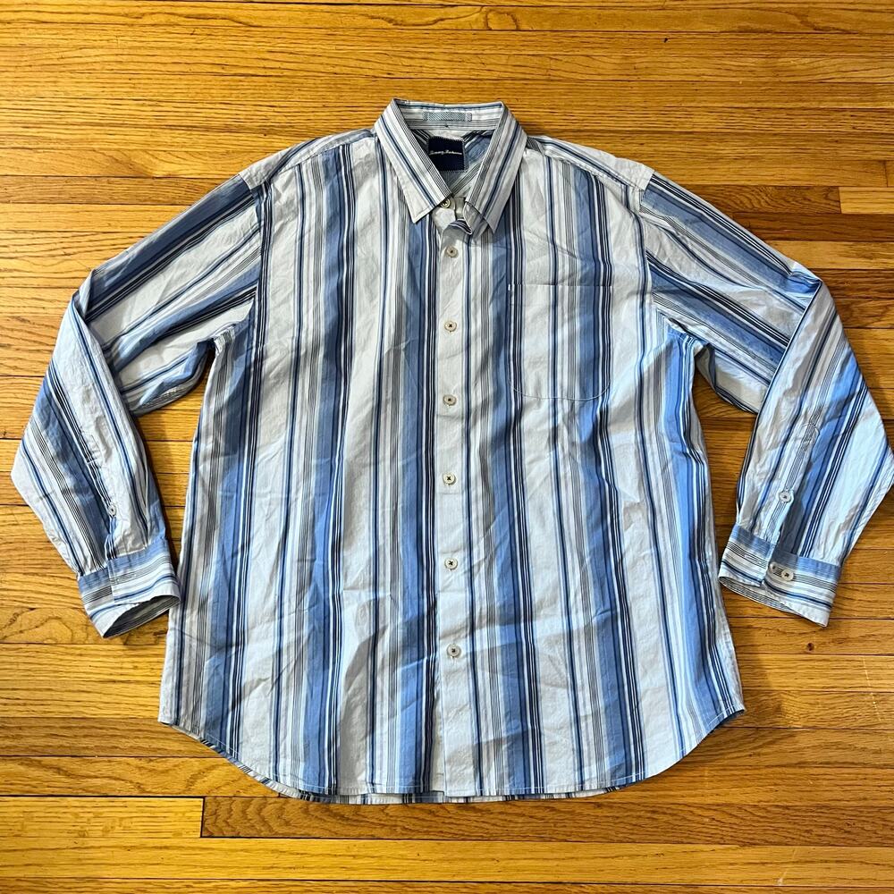 Tommy Bahama Shirt Mens XL Silk Blend Long Sleeve Button Up Blue White